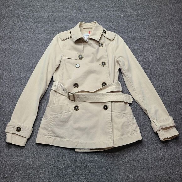 Old Navy Trench Coat Womens XS Beige Khaki Belted Double Breasted Cotton Classic - Picture 1 of 9